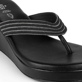 Tresmode Pary Black Women's Dress Wedge Heel Sandals