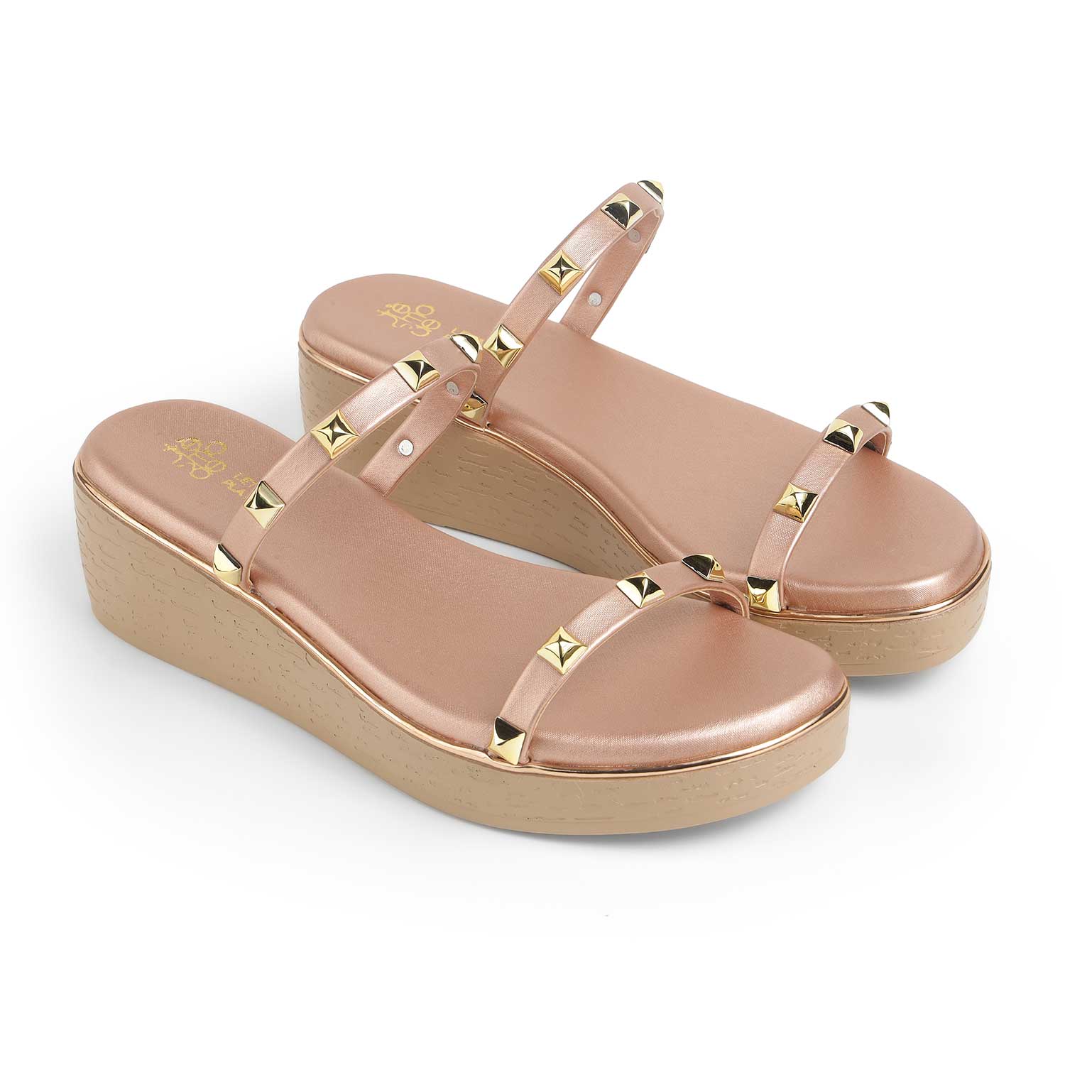 Tresmode Pegan Champagne Women's Dress Wedge Sandals