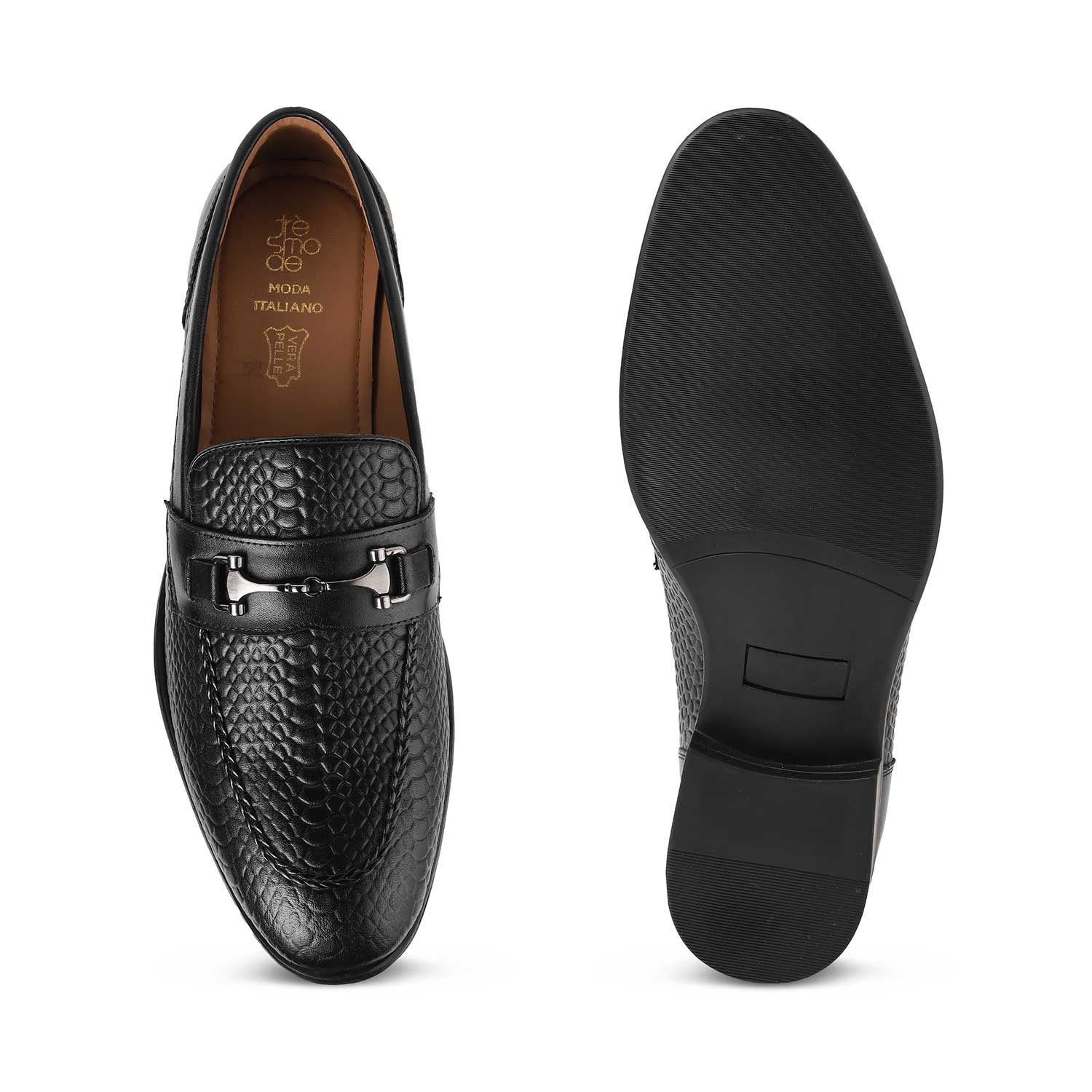 Tresmode Ramp Black Men's Textured Leather Loafers