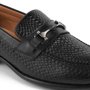 Tresmode Ramp Black Men's Textured Leather Loafers