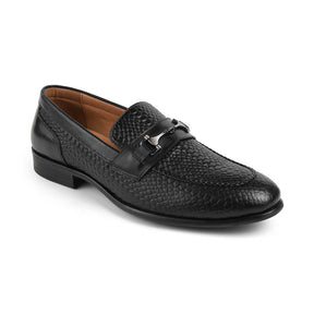 Tresmode Ramp Black Men's Textured Leather Loafers