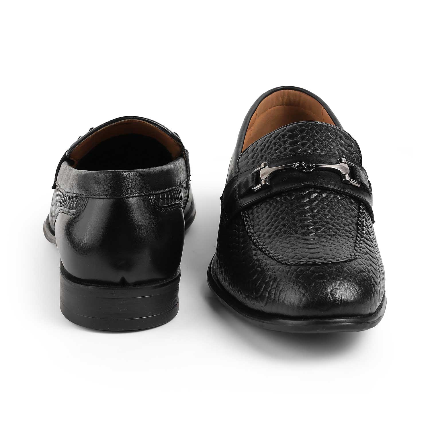 Tresmode Ramp Black Men's Textured Leather Loafers