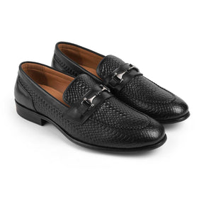 Tresmode Ramp Black Men's Textured Leather Loafers