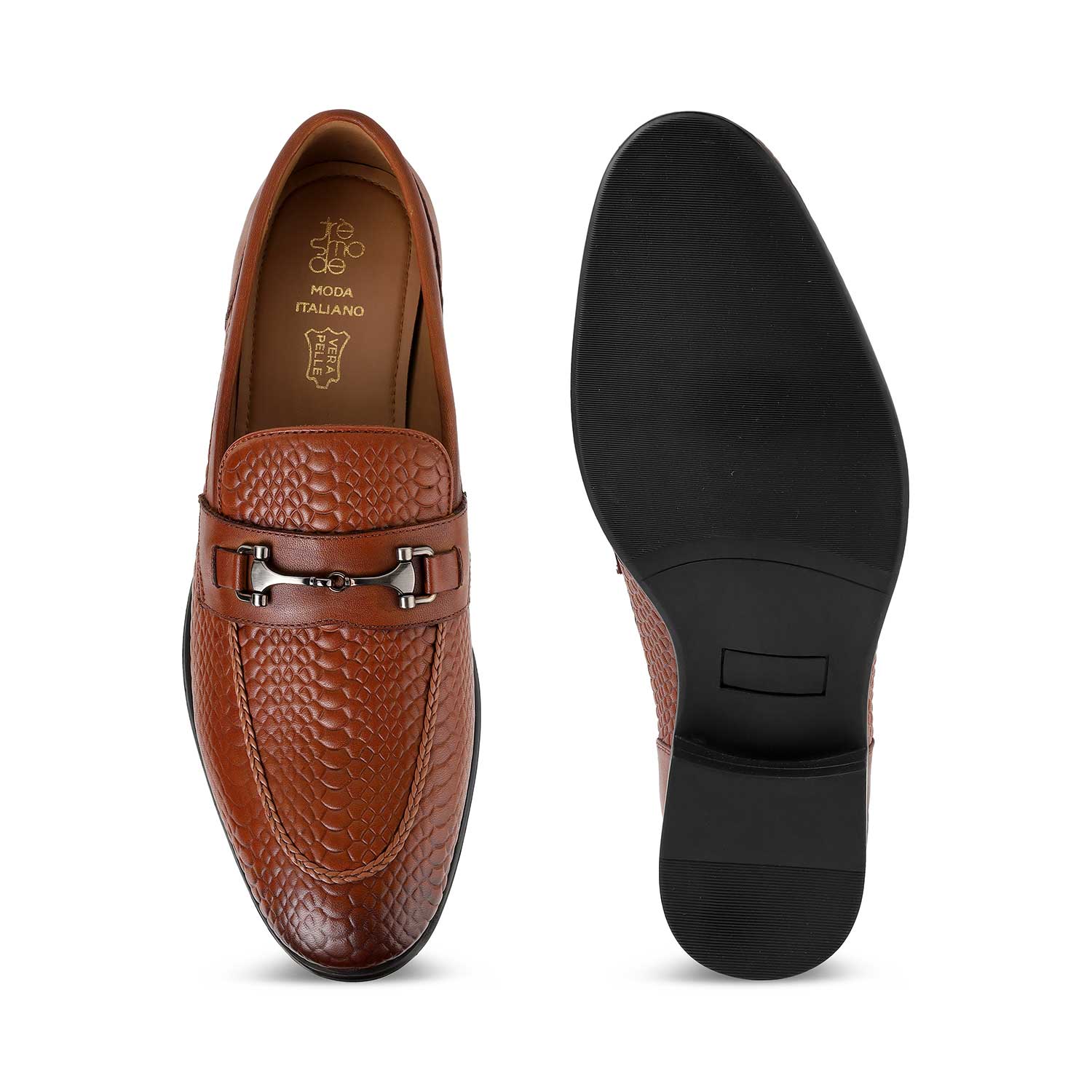 Tresmode Ramp Tan Men's Textured Leather Loafers