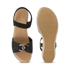 Tresmode Risol Black Women's Dress Wedge Sandals
