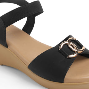 Tresmode Risol Black Women's Dress Wedge Sandals