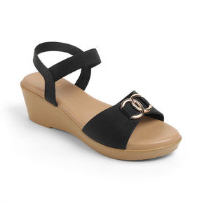 Tresmode Risol Black Women's Dress Wedge Sandals