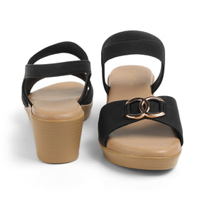 Tresmode Risol Black Women's Dress Wedge Sandals