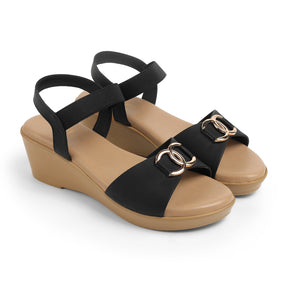 Tresmode Risol Black Women's Dress Wedge Sandals