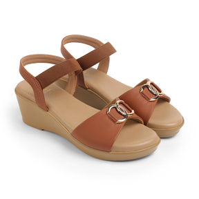 Tresmode Risol Tan Women's Dress Wedge Sandals