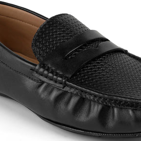 Tresmode Ronak Black Men's Leather Penny Loafers