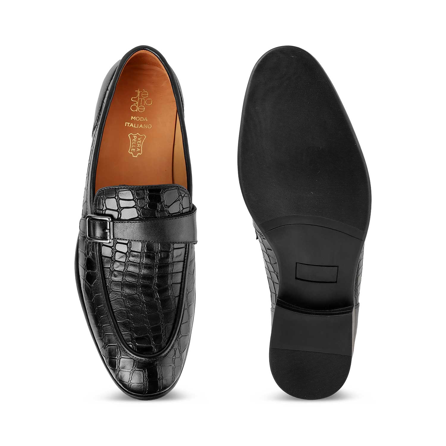 Tresmode Rosio Black Men's Textured Leather Loafers