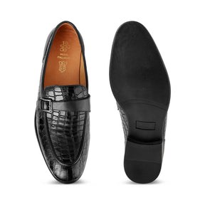 Tresmode Rosio Black Men's Textured Leather Loafers