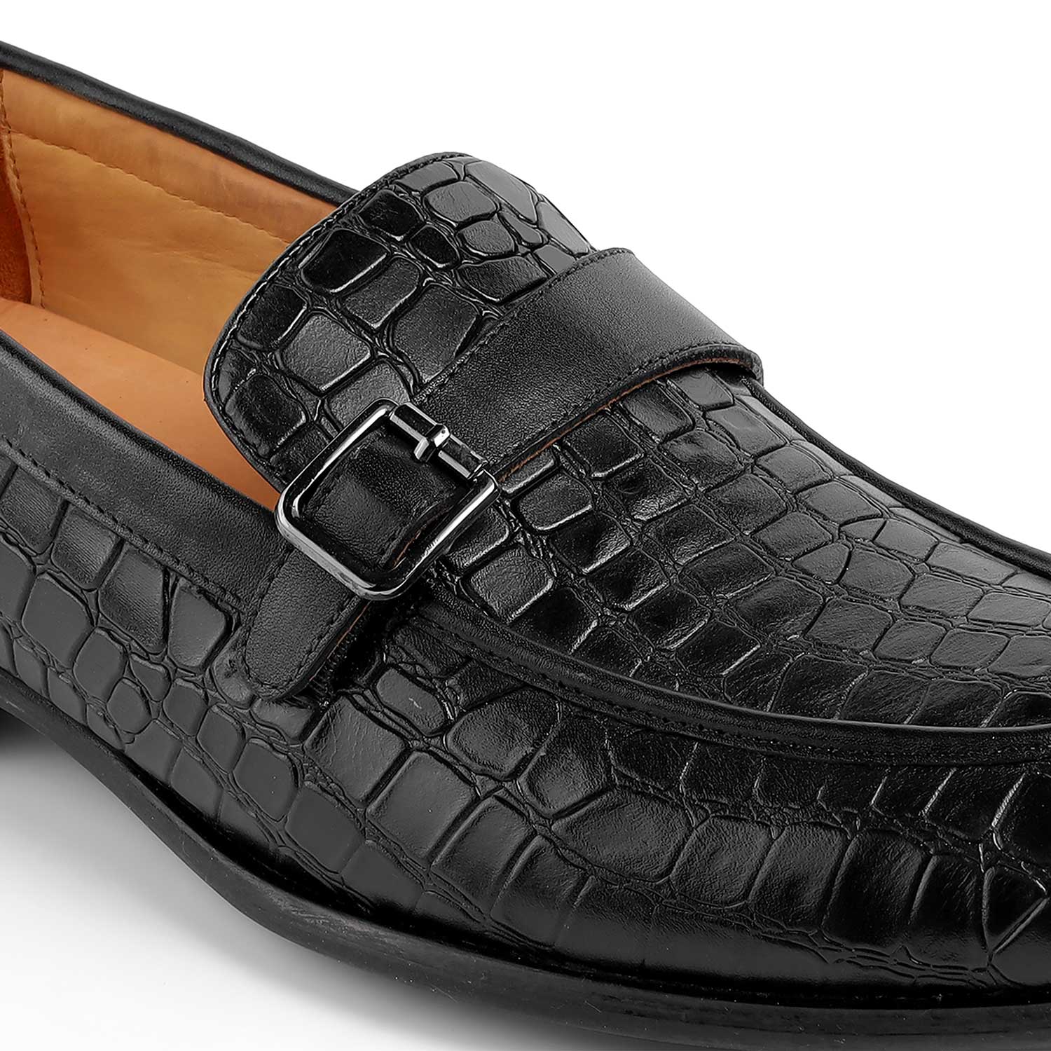 Tresmode Rosio Black Men's Textured Leather Loafers