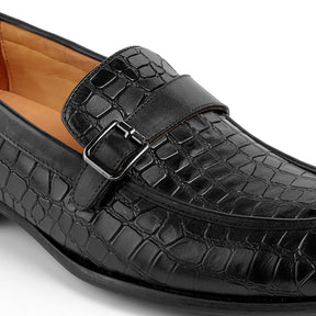 Tresmode Rosio Black Men's Textured Leather Loafers