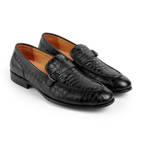 Tresmode Rosio Black Men's Textured Leather Loafers