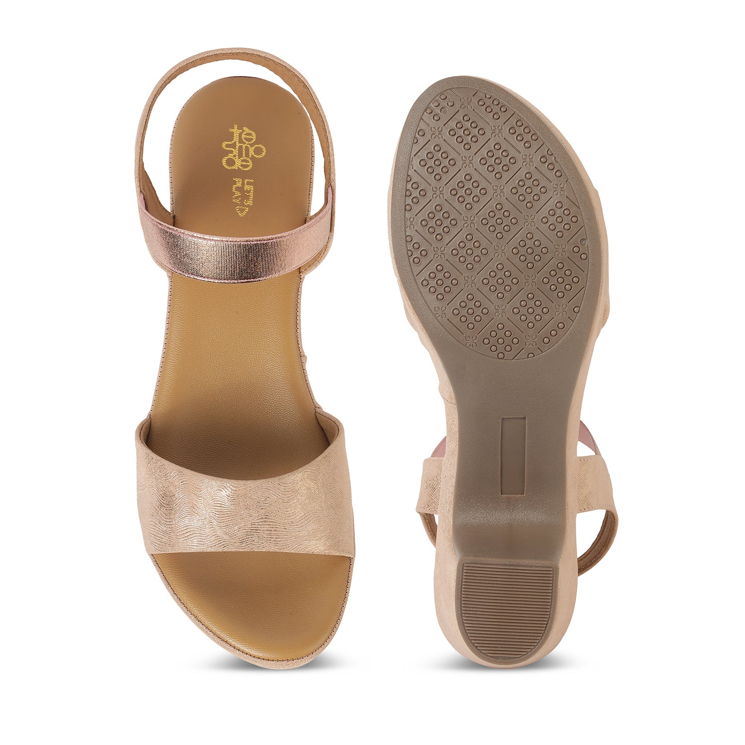 Tresmode Salwia Champagne Women's Dress Block Heel Sandals