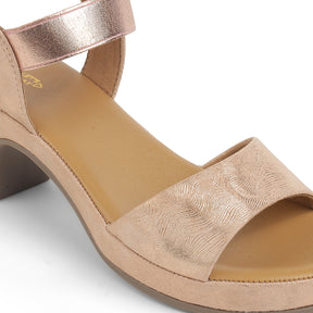 Tresmode Salwia Champagne Women's Dress Block Heel Sandals