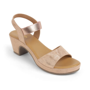 Tresmode Salwia Champagne Women's Dress Block Heel Sandals