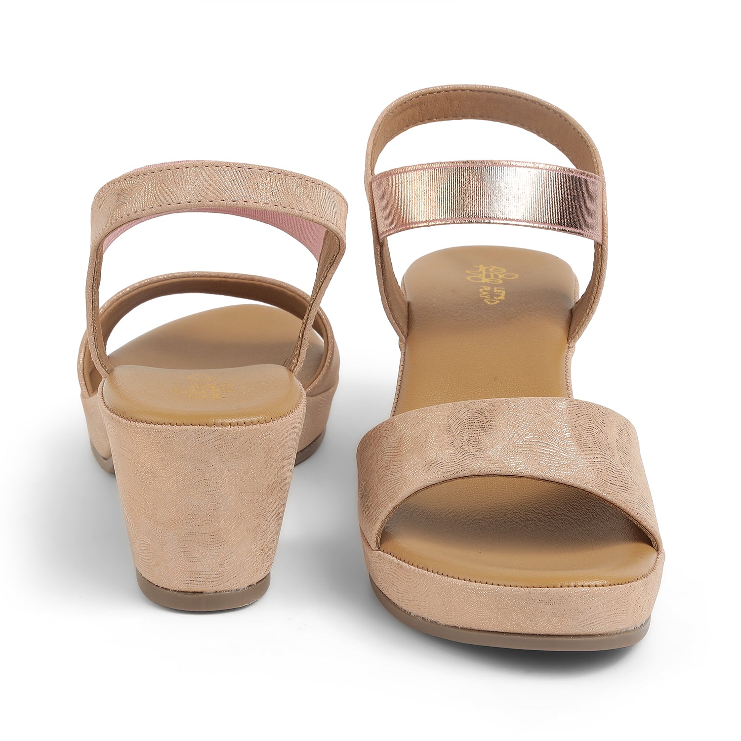 Tresmode Salwia Champagne Women's Dress Block Heel Sandals
