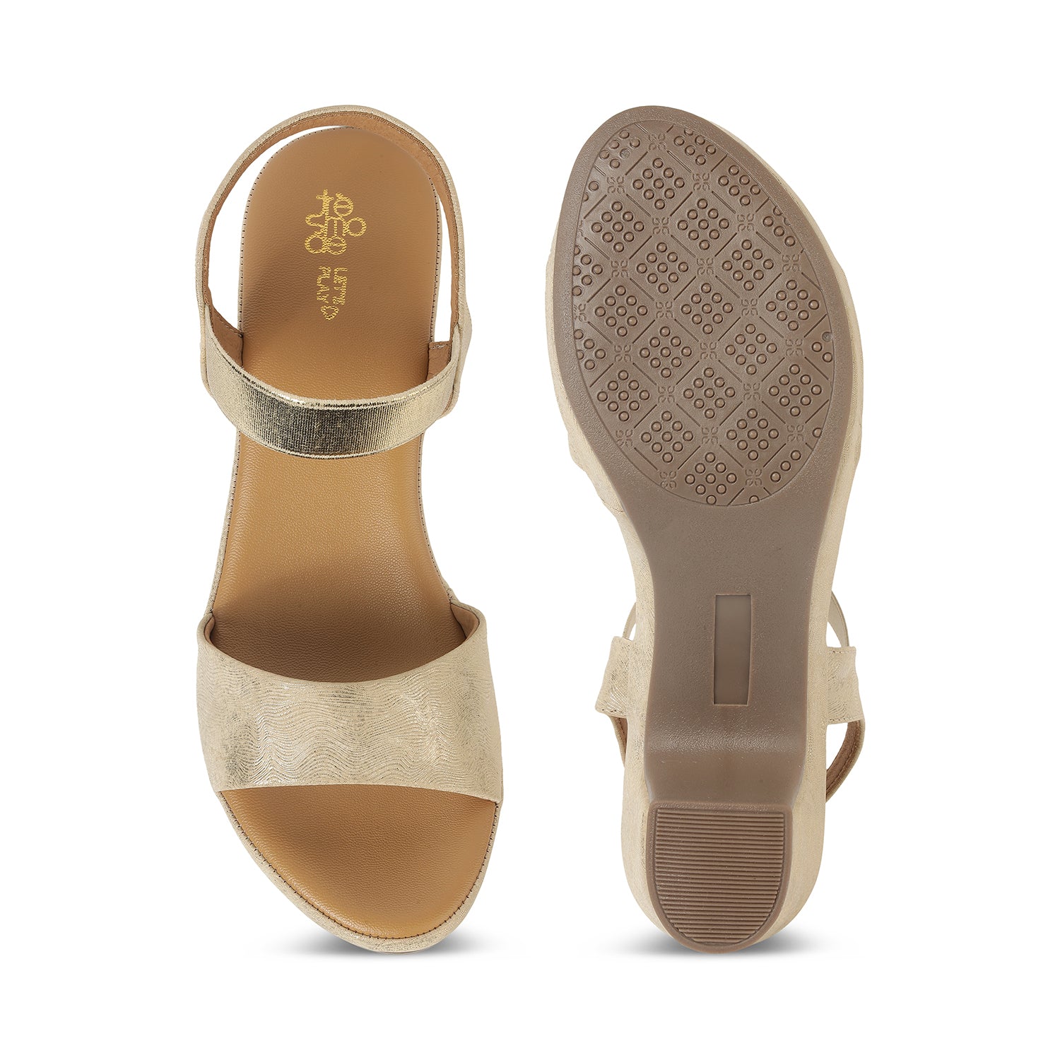Tresmode Salwia Gold Women's Dress Block Heel Sandals