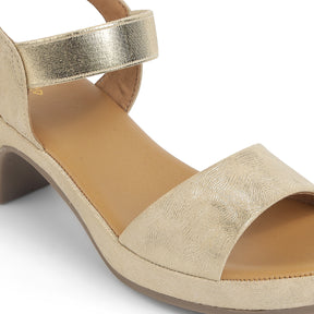 Tresmode Salwia Gold Women's Dress Block Heel Sandals