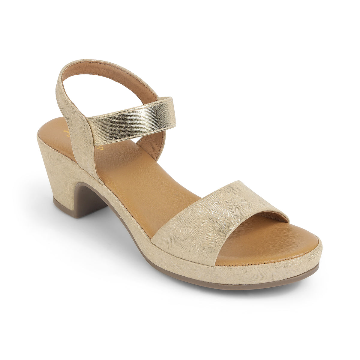 Tresmode Salwia Gold Women's Dress Block Heel Sandals