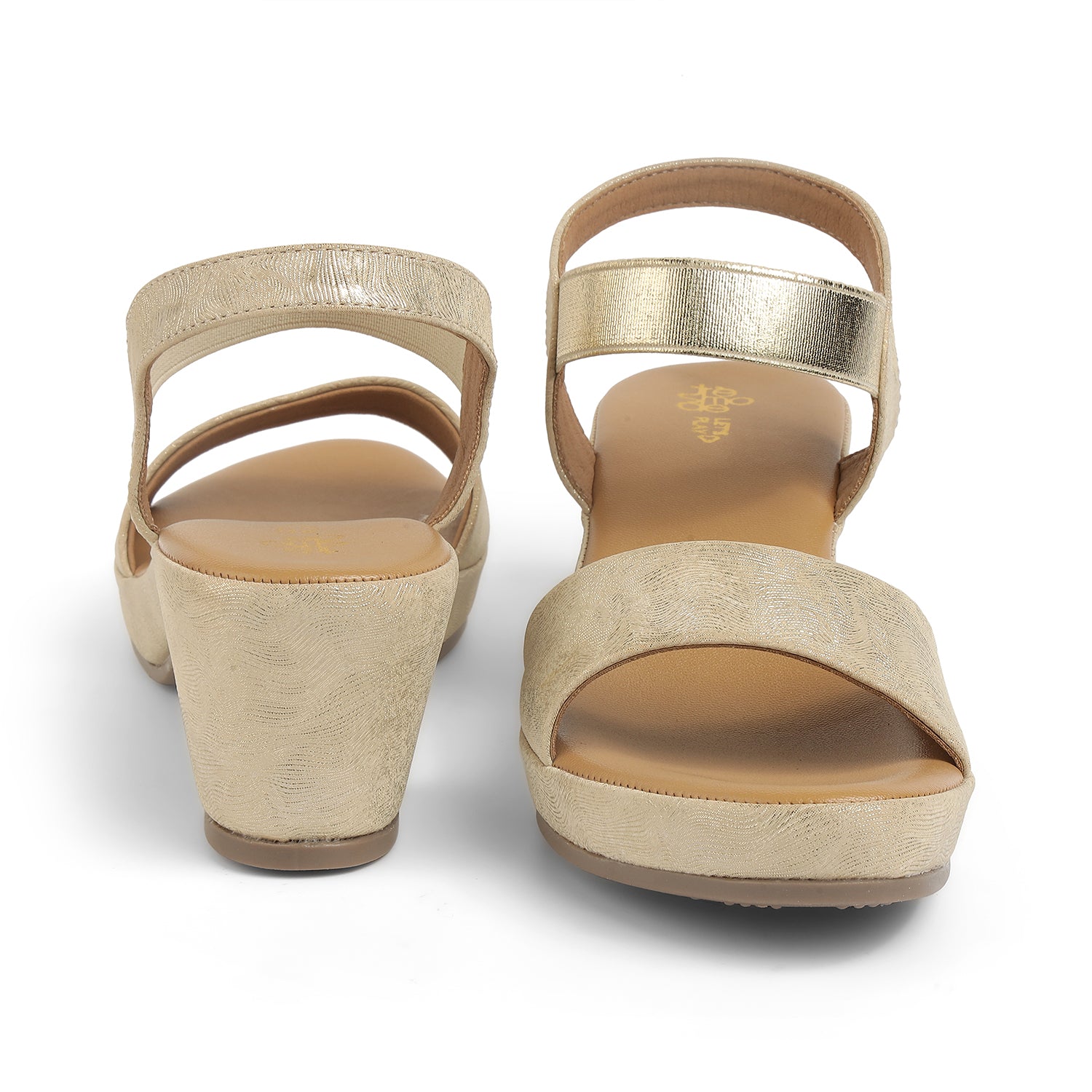 Tresmode Salwia Gold Women's Dress Block Heel Sandals