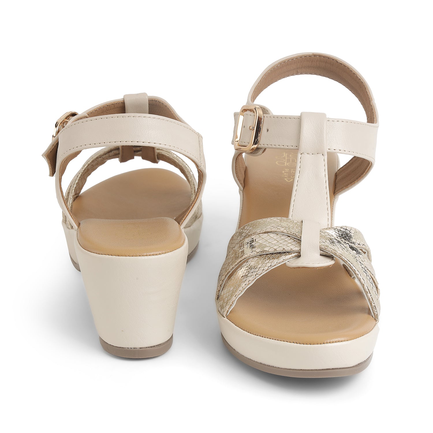 Tresmode Savino Gold Women's Dress Slingback Block Heel Sandals