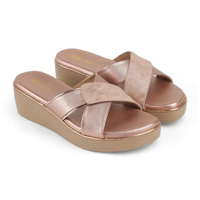 Tresmode Sergio Champagne Women's Dress Wedge Sandals