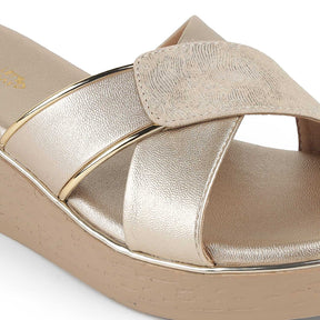 Tresmode Sergio Gold Women's Dress Wedge Sandals