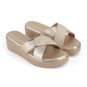 Tresmode Sergio Gold Women's Dress Wedge Sandals