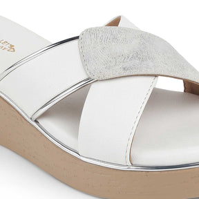 Tresmode Sergio White Women's Dress Wedge Sandals