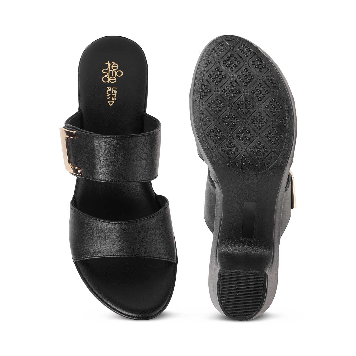 Tresmode Sesto Black Women's Dress Block Heel Sandals