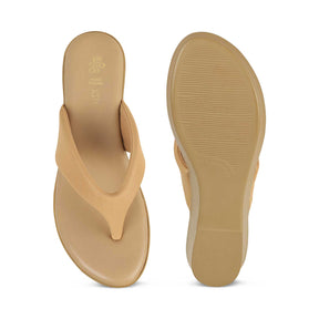 Tresmode Simple Beige Women's Dress Wedge Sandals