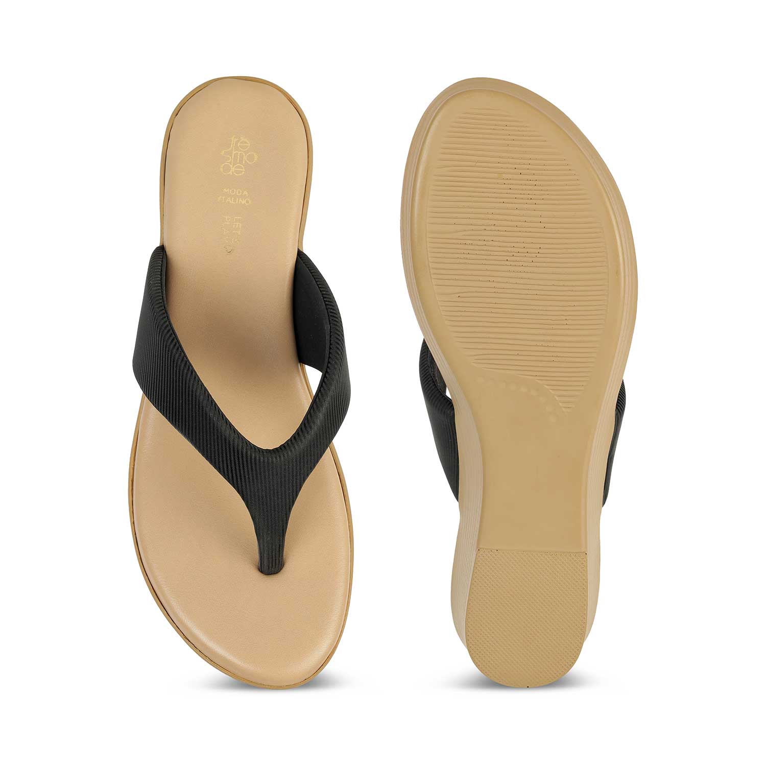 Tresmode Simple Black Women's Dress Wedge Sandals