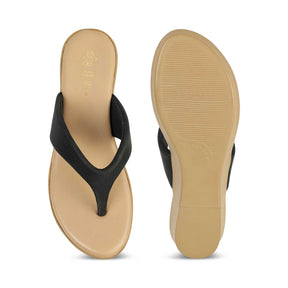 Tresmode Simple Black Women's Dress Wedge Sandals