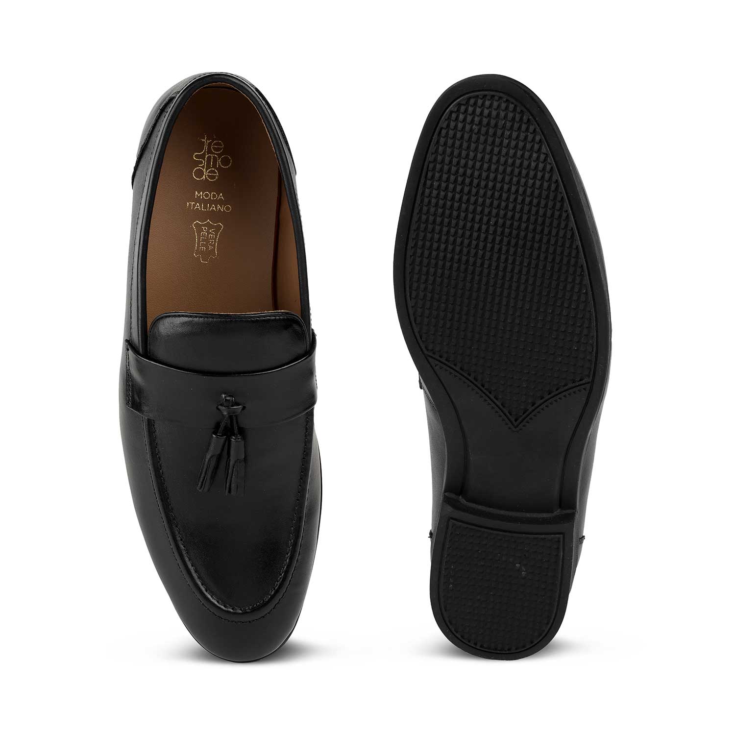 Tresmode Soti Black Men's Leather Tassel Loafers