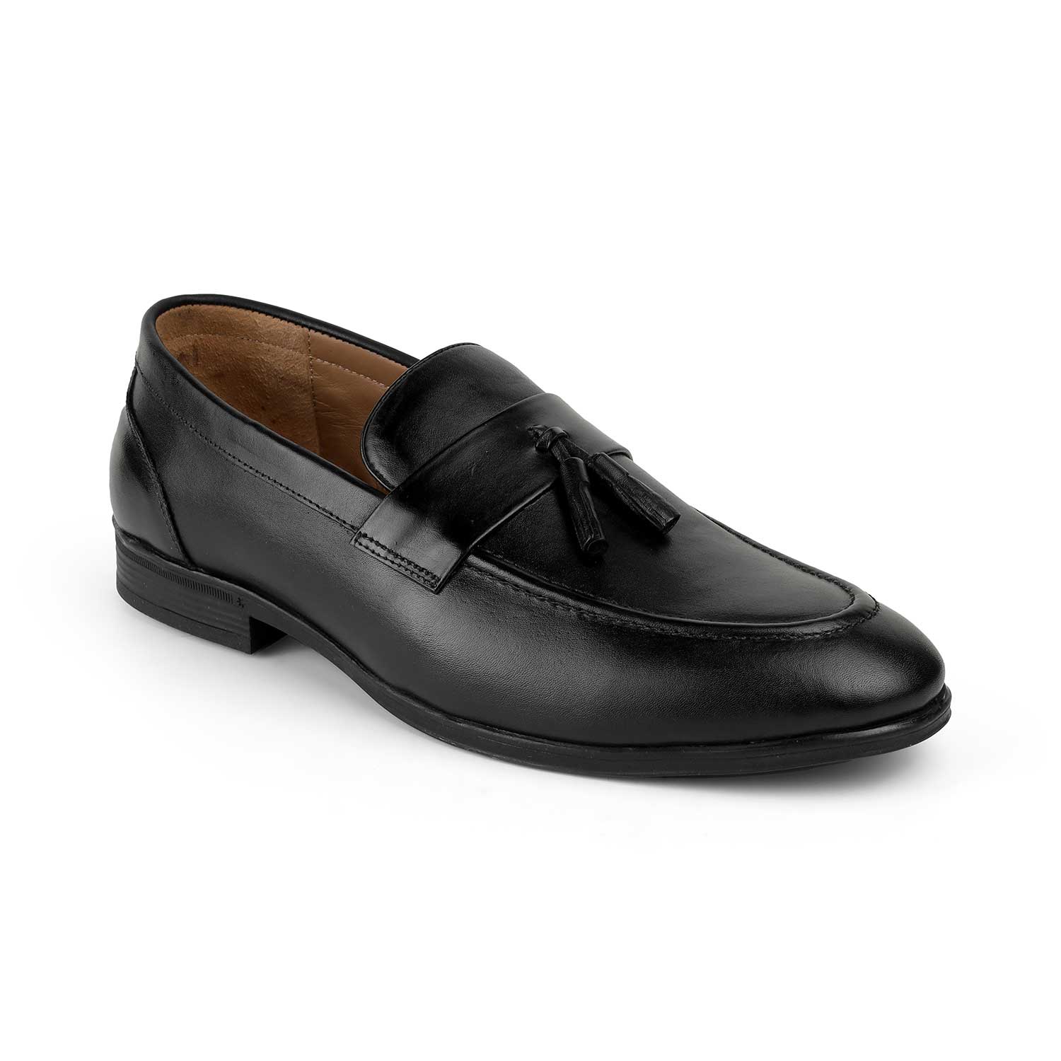 Tresmode Soti Black Men's Leather Tassel Loafers