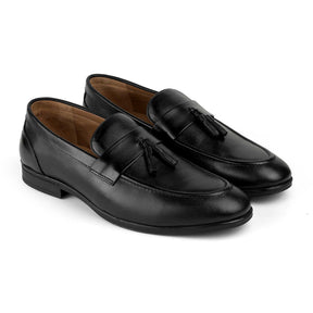 Tresmode Soti Black Men's Leather Tassel Loafers