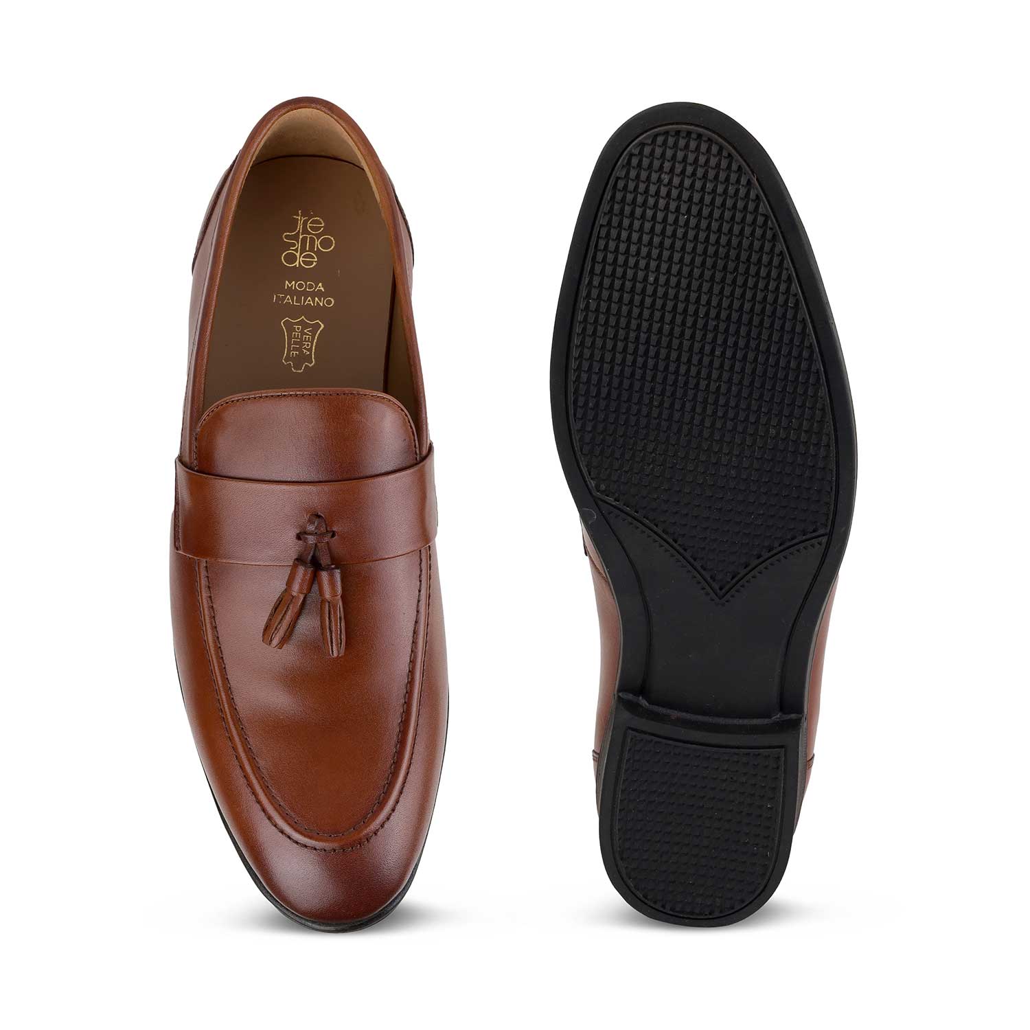 Tresmode Soti Tan Men's Leather Tassel Loafers