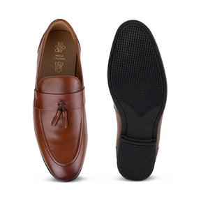Tresmode Soti Tan Men's Leather Tassel Loafers