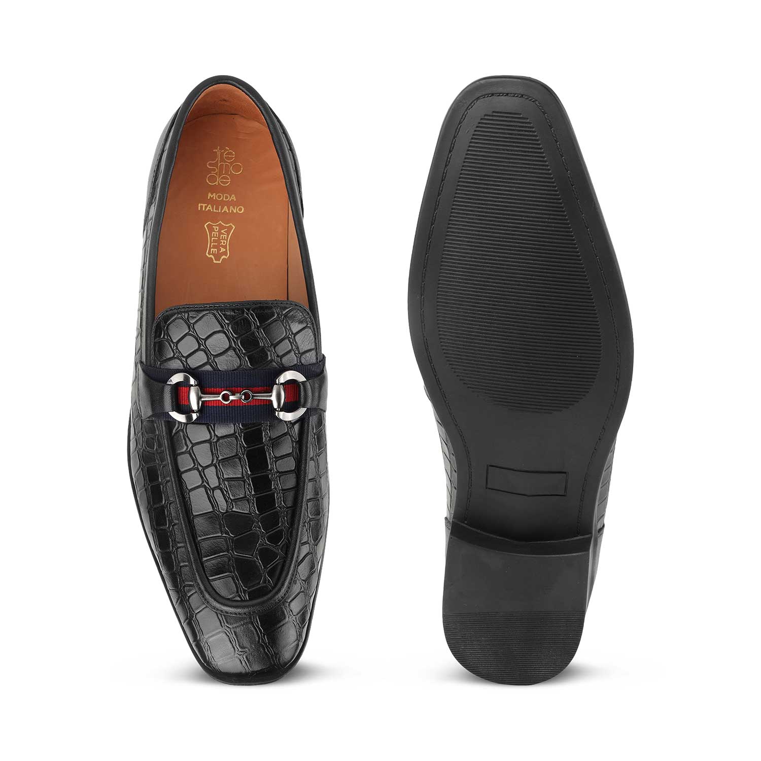 Tresmode Swed Black Men's Leather Loafers