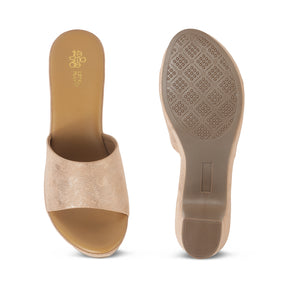 Tresmode Swer Champagne Women's Dress Block Heel Sandals