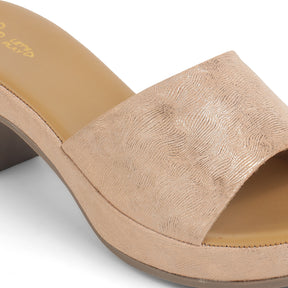 Tresmode Swer Champagne Women's Dress Block Heel Sandals