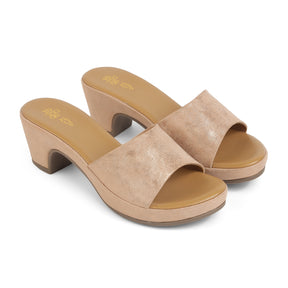 Tresmode Swer Champagne Women's Dress Block Heel Sandals