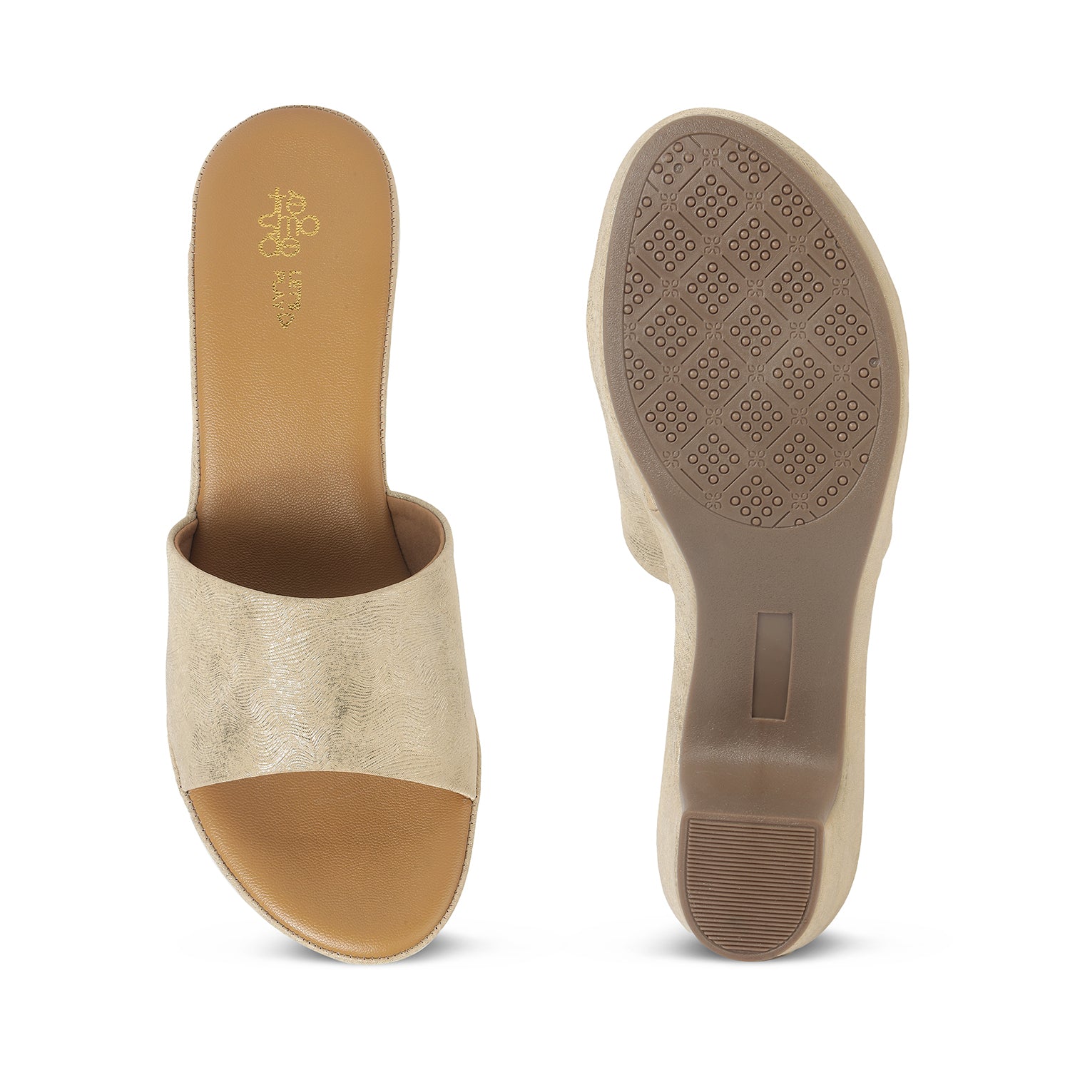 Tresmode Swer Gold Women's Dress Block Heel Sandals