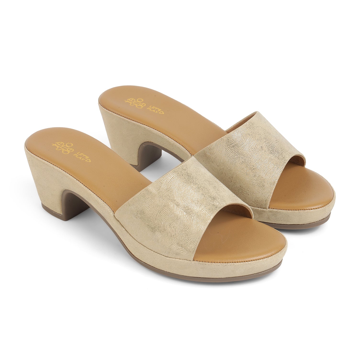 Tresmode Swer Gold Women's Dress Block Heel Sandals