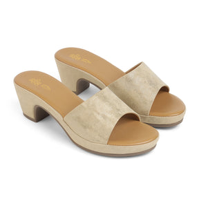 Tresmode Swer Gold Women's Dress Block Heel Sandals