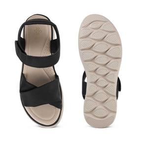 Tresmode Teron Black Women's Casual Wedge Sandals